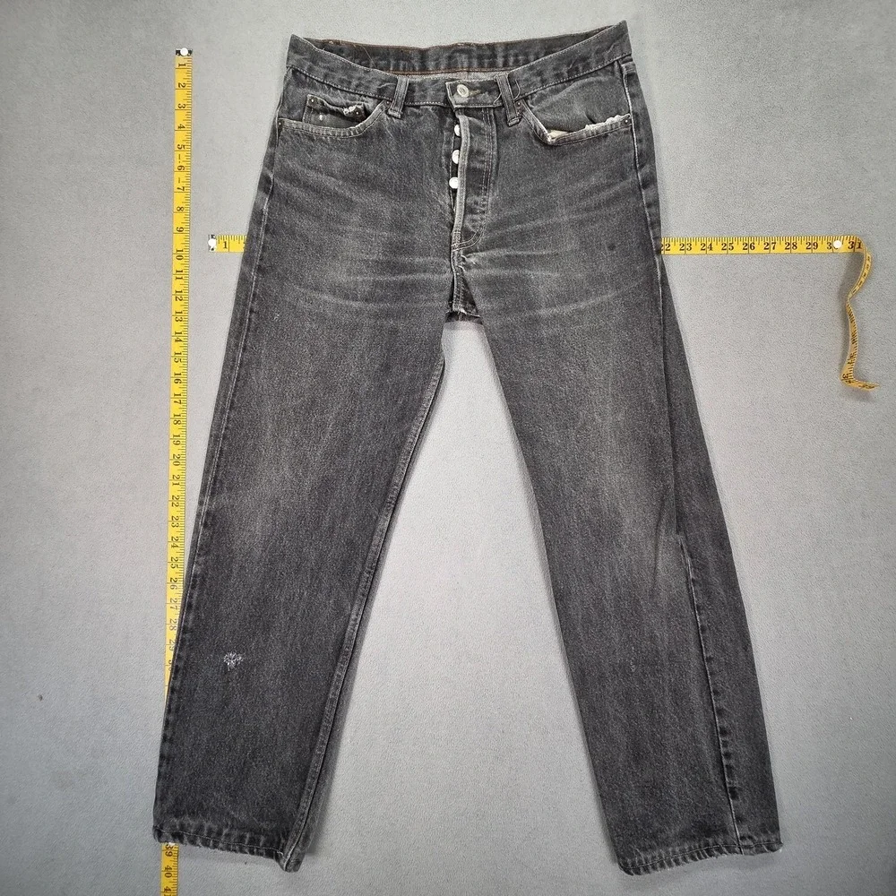 Levis‎ 501 Jeans Mens Gray Charcoal Straight Button Fly Distressed Fits 30x28